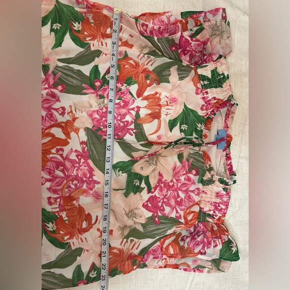 CeCe Pink and Orange Puff Sleeve Blouse with Tie Front 🌷 - Picture 6 of 10